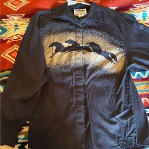 Vintage Wrangler black button down with gold horse details